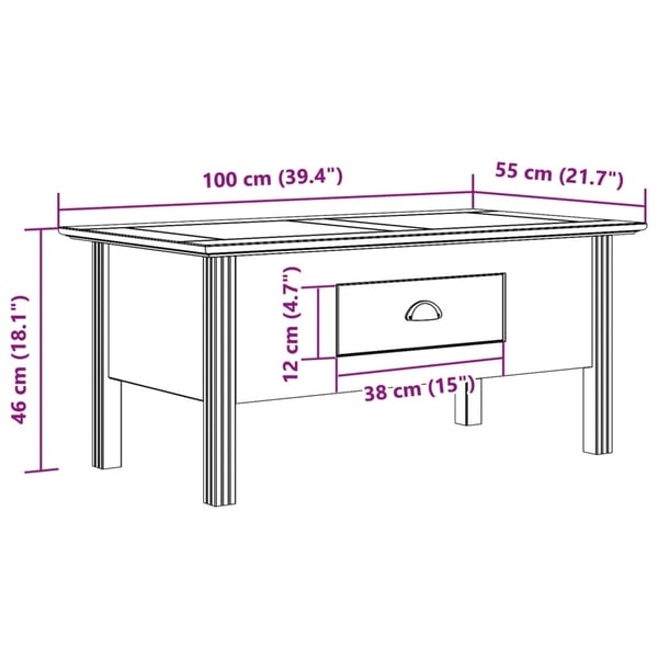 vidaXL sofabord BODO 100x55x46 cm massivt fyrretræ grå