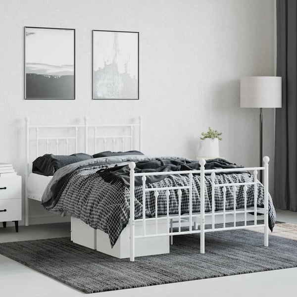 vidaXL Sengeramme i metall med hode- og fotgavl hvit 120x190 cm