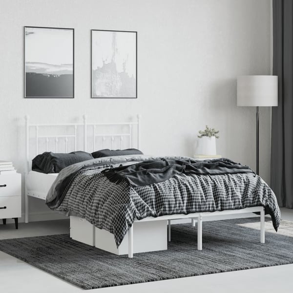vidaXL Sengeramme i metall med hodegavl hvit 120x200 cm