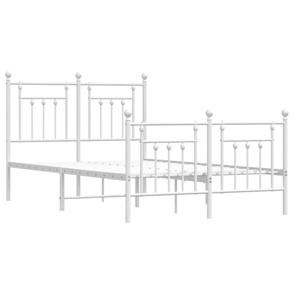 vidaXL Sengeramme i metall med hode- og fotgavl hvit 135x190 cm