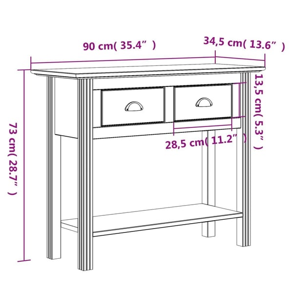 vidaXL Konsollbord BODO grå 91x35x74 cm heltre furu