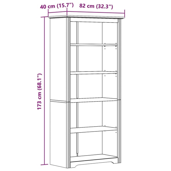 vidaXL bogreol BODO 5 hylder 82x40x173 cm massivt fyrretræ hvid