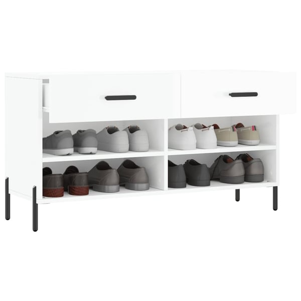 vidaXL Skobenk høyglans hvit 102x35x55 cm konstruert tre