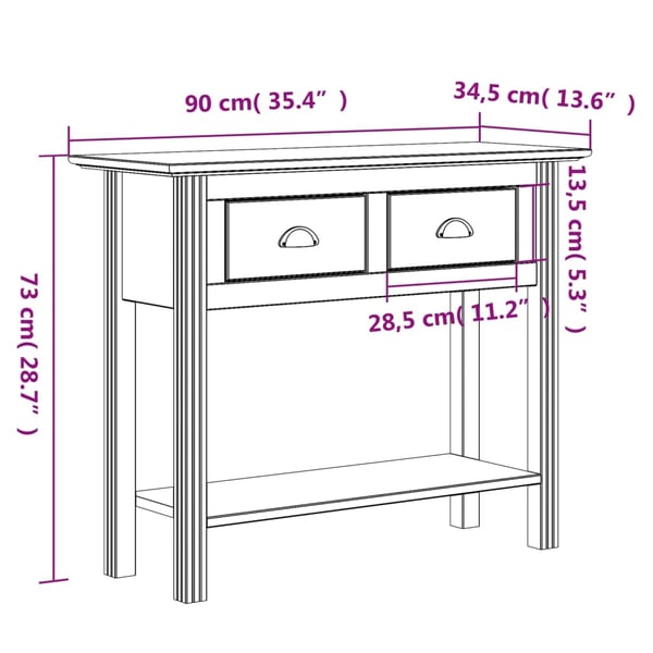 vidaXL Konsollbord BODO brun 91x35x74 cm heltre furu