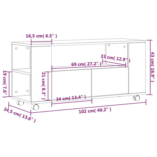 vidaXL TV-benk røkt eik 102x34,5x43 cm konstruert tre