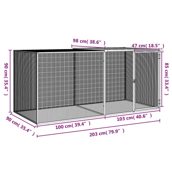 vidaXL Kyllingbur med tak antrasitt 203x98x90 cm galvanisert stål