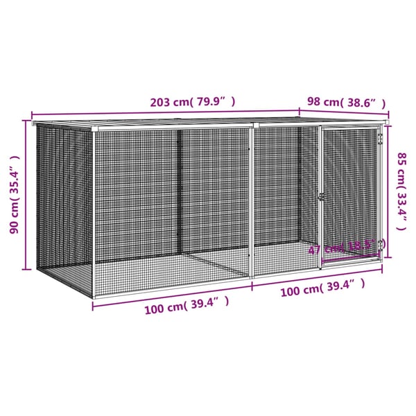 vidaXL Kyllingbur med tak lysegrå 203x98x90 cm galvanisert stål