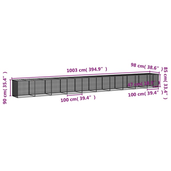 vidaXL Kyllingbur med tak antrasitt 1003x98x90 cm galvanisert stål