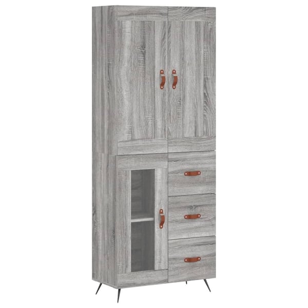 vidaXL Highboard grå sonoma 69,5x34x180 cm konstruert tre