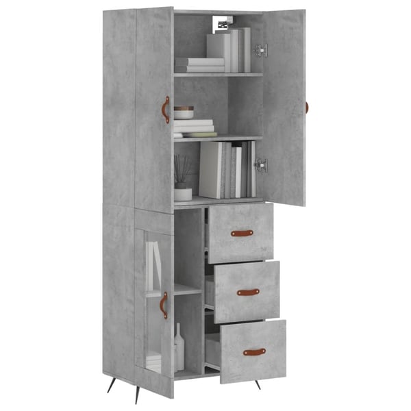 vidaXL Highboard betonggrå 69,5x34x180 cm konstruert tre