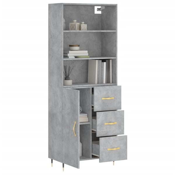 vidaXL Highboard betonggrå 69,5x34x180 cm konstruert tre