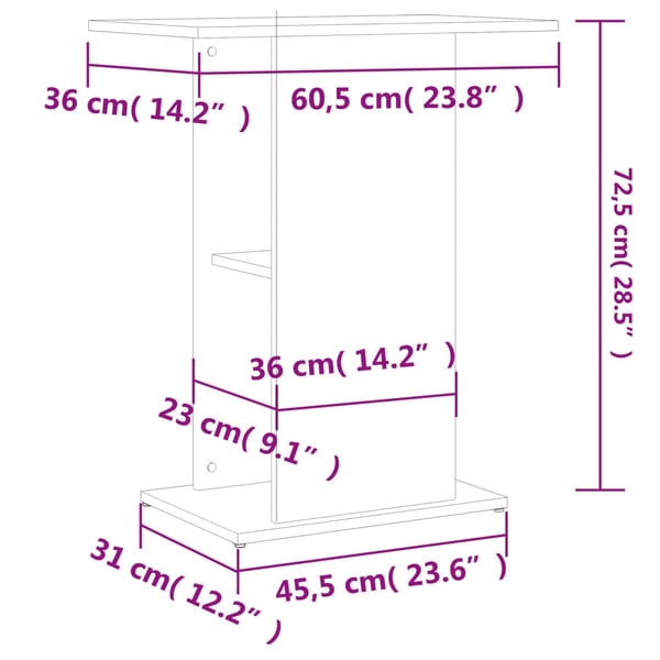vidaXL Akvariebänk sonoma-ek 60,5x36x72,5 cm konstruerat trä
