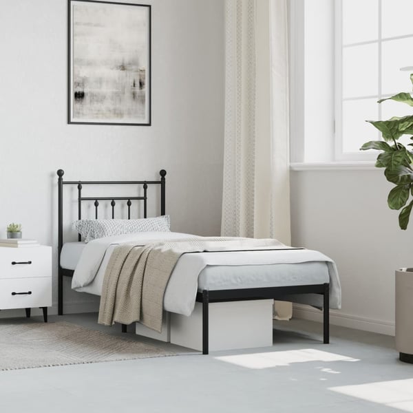 vidaXL Sengeramme i metall med hodegavl svart 75x190 cm