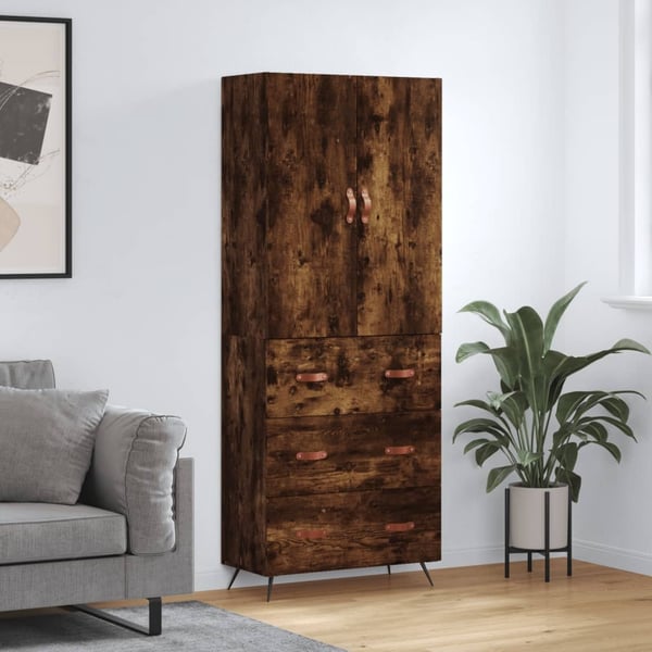 vidaXL højskab 69,5x34x180 cm konstrueret træ røget egetræsfarve