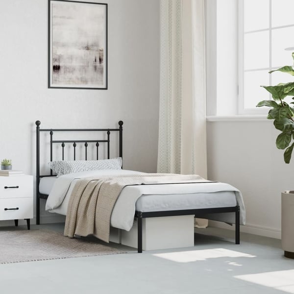 vidaXL Sengeramme i metall med hodegavl svart 90x190 cm