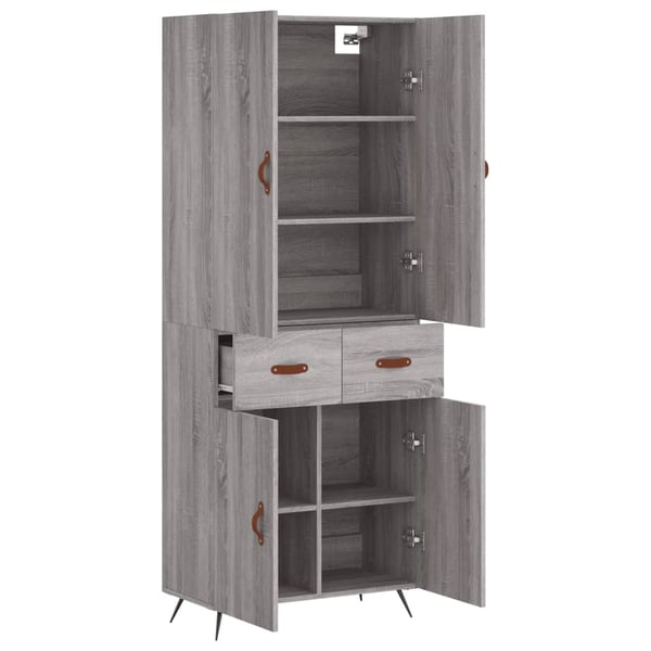 vidaXL Highboard grå sonoma 69,5x34x180 cm konstruert tre