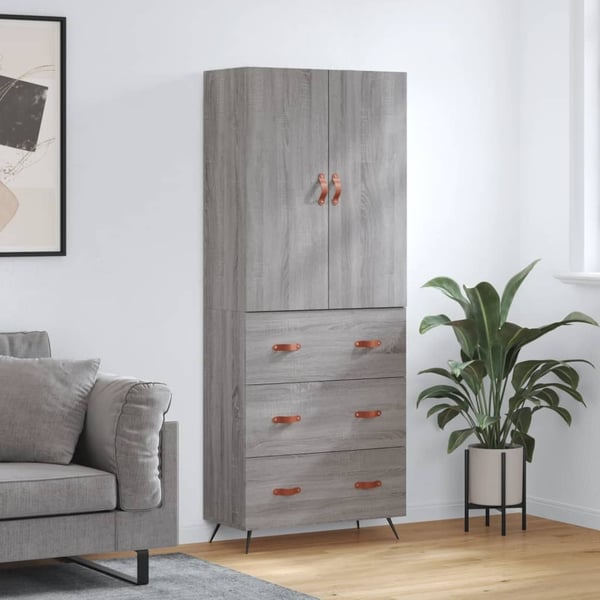 vidaXL højskab 69,5x34x180 cm konstrueret træ grå sonoma-eg