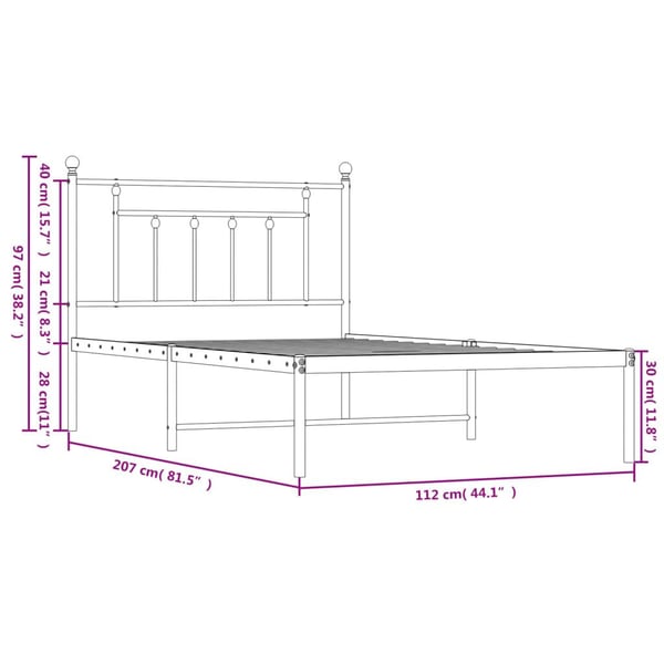 vidaXL Sengeramme i metall med hodegavl svart 107x203 cm