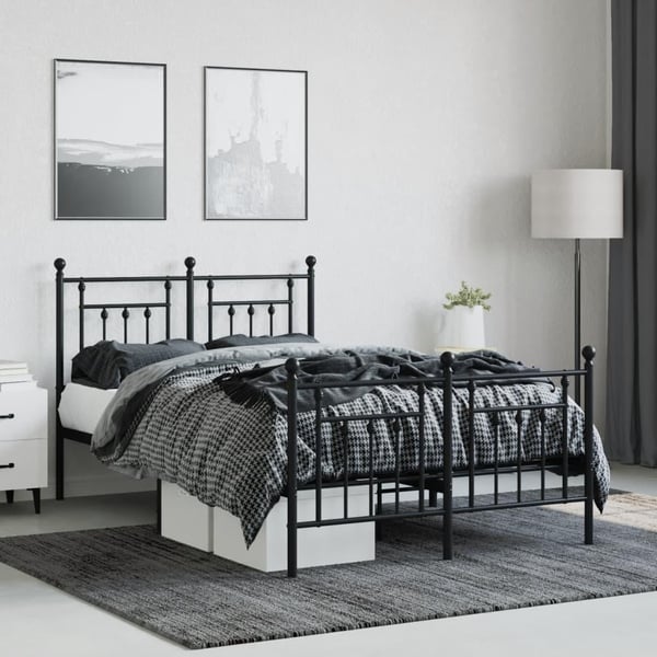vidaXL Sengeramme i metall med hode- og fotgavl svart 135x190 cm