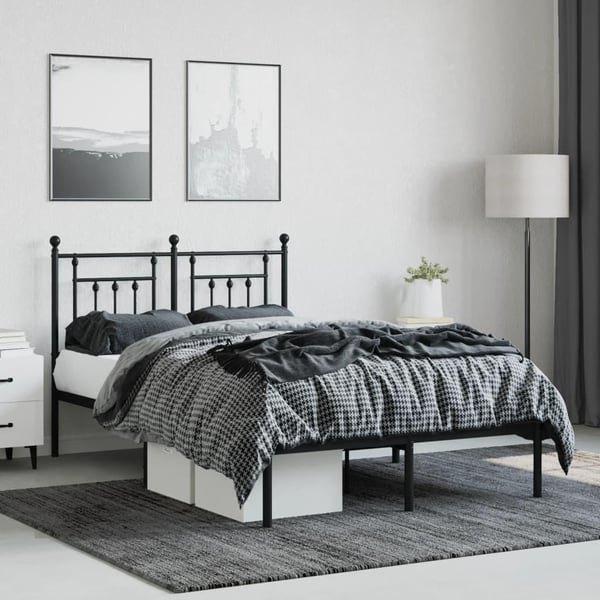 vidaXL Sengeramme i metall med hodegavl svart 135x190 cm