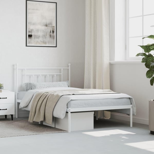 vidaXL Sengeramme i metall med hodegavl hvit 107x203 cm