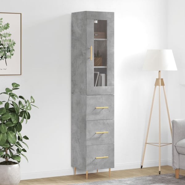 vidaXL Highboard betonggrå 34,5x34x180 cm konstruert tre