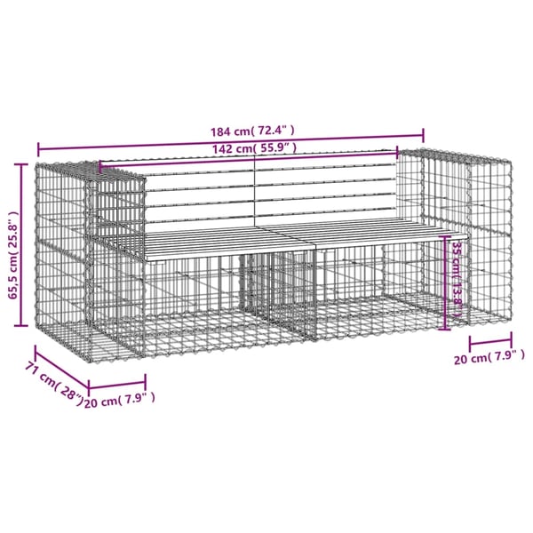 vidaXL Hagebenk gabiondesign 184x71x65,5 cm heltre furu