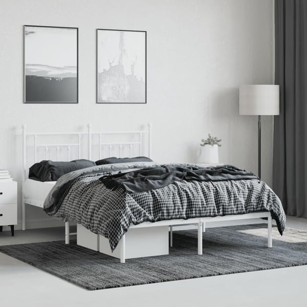 vidaXL Sengeramme i metall med sengegavl hvit 150x200 cm