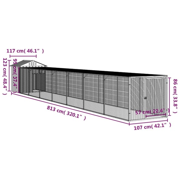 vidaXL Hønsebur med gård antrasitt 117x813x123 cm galvanisert stål