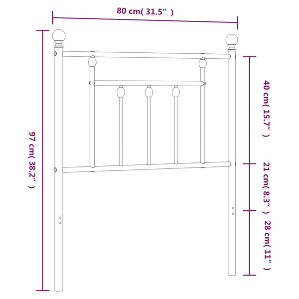 vidaXL Utskiftbar sengegavl i metall hvit 75 cm