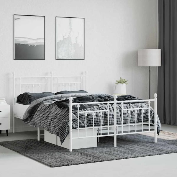 vidaXL Sengeramme i metall med hode- og fotgavl hvit 140x200 cm