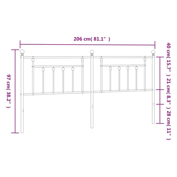 vidaXL Utskiftbar sengegavl i metall hvit 200 cm
