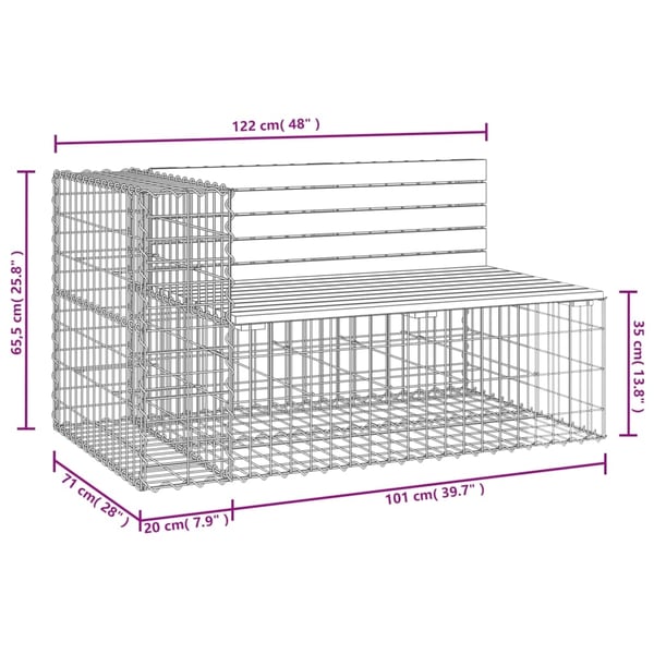 vidaXL Hagebenk gabiondesign 122x71x65,5 cm impregnert furu