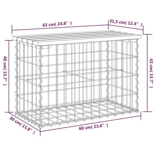 vidaXL Hagebenk gabiondesign 63x31,5x42 cm heltre furu