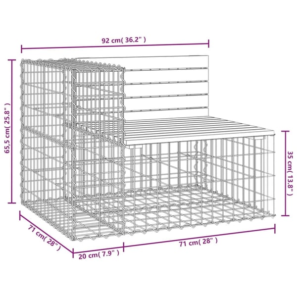 vidaXL Hagebenk gabiondesign 92x71x65,5 cm impregnert furu