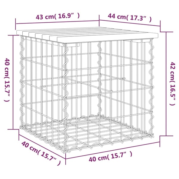 vidaXL Hagebenk gabiondesign 43x44x42 cm impregnert furu