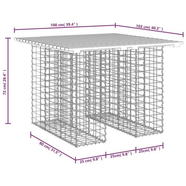 vidaXL Hagebord gabiondesign 100x102x72 cm heltre furu