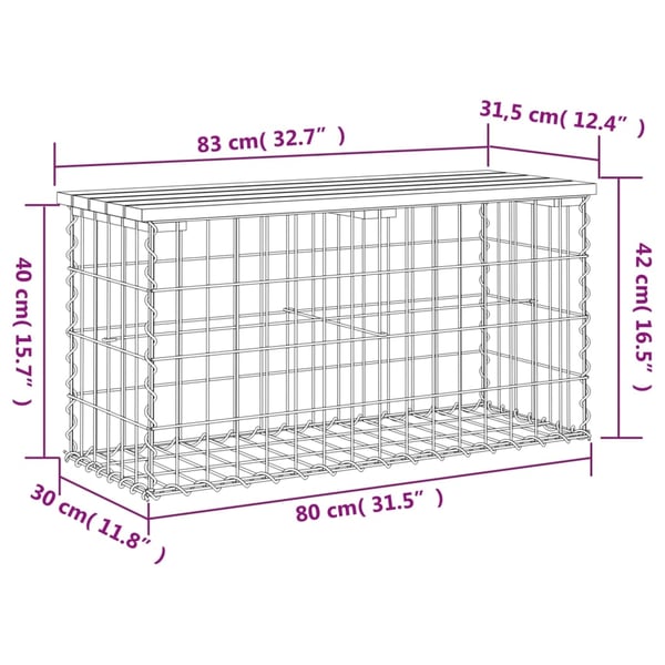 vidaXL havebænk med gabiondesign 83x31,5x42 cm massivt douglasgran