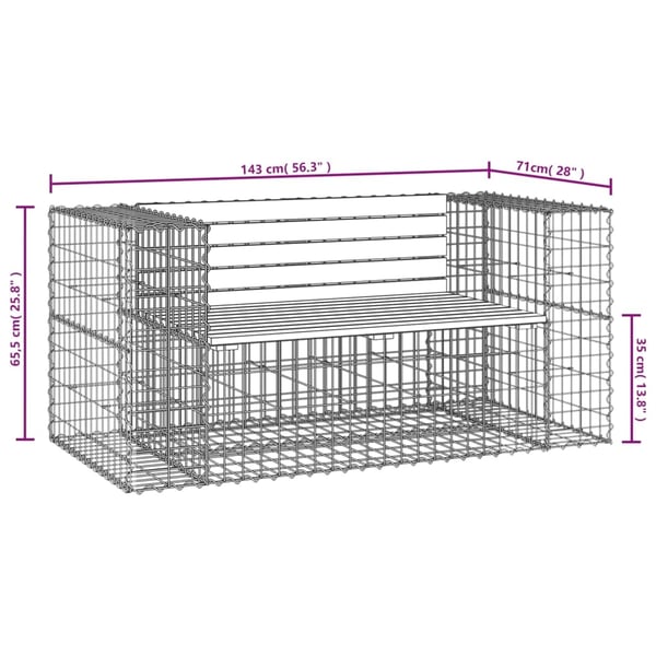 vidaXL havebænk med gabiondesign 143x71x65,5 cm imprægneret fyrretræ