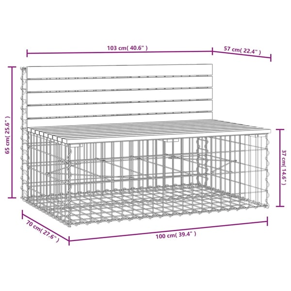 vidaXL havebænk med gabiondesign 103x70x65 cm massivt fyrretræ