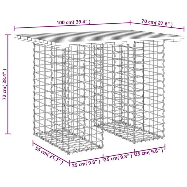 vidaXL Hagebord gabiondesign 100x70x72 cm impregnert furu