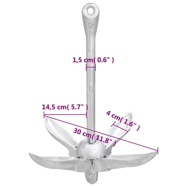 vidaXL Sammenleggbart anker sølv 1,5 kg smibart jern