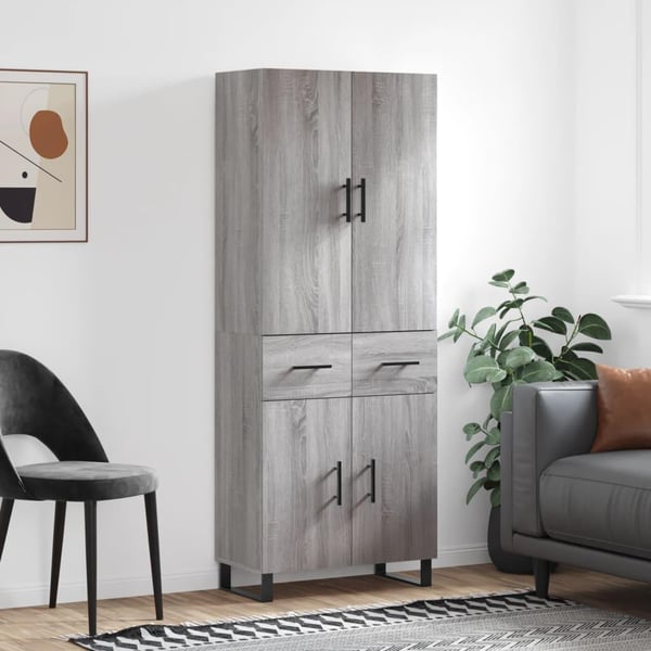vidaXL højskab 69,5x34x180 cm konstrueret træ grå sonoma-eg