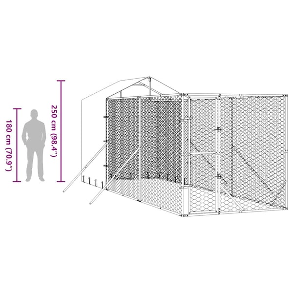 vidaXL Utendørs hundekennel sølv 2x6x2,5 m galvanisert stål
