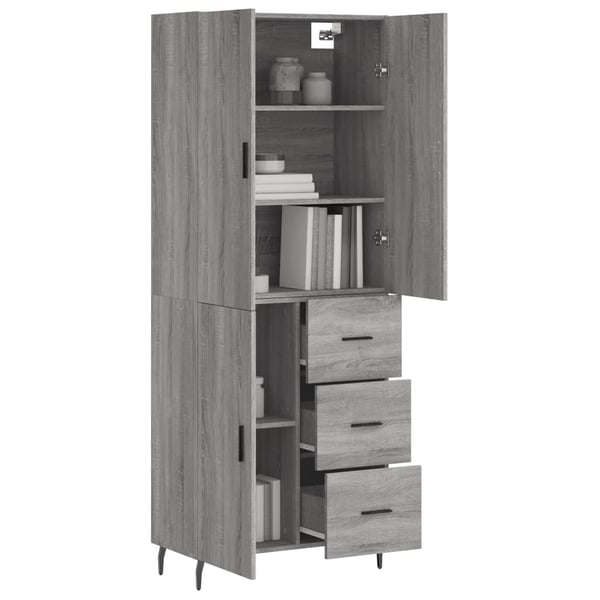vidaXL Highboard grå sonoma 69,5x34x180 cm konstruert tre