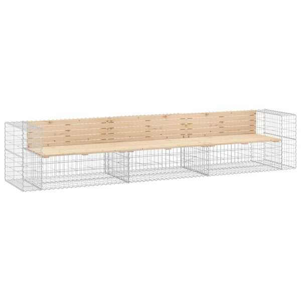 vidaXL havebænk med gabiondesign 347x71x65,5 cm massivt fyrretræ