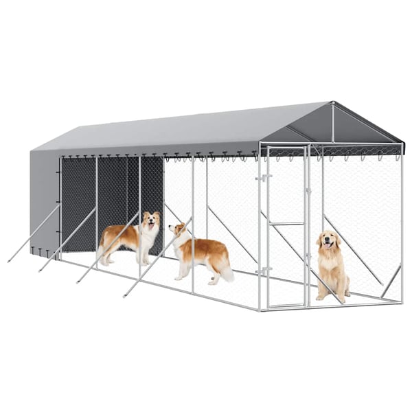 vidaXL Utendørs hundekennel sølv 2x10x2,5 m galvanisert stål