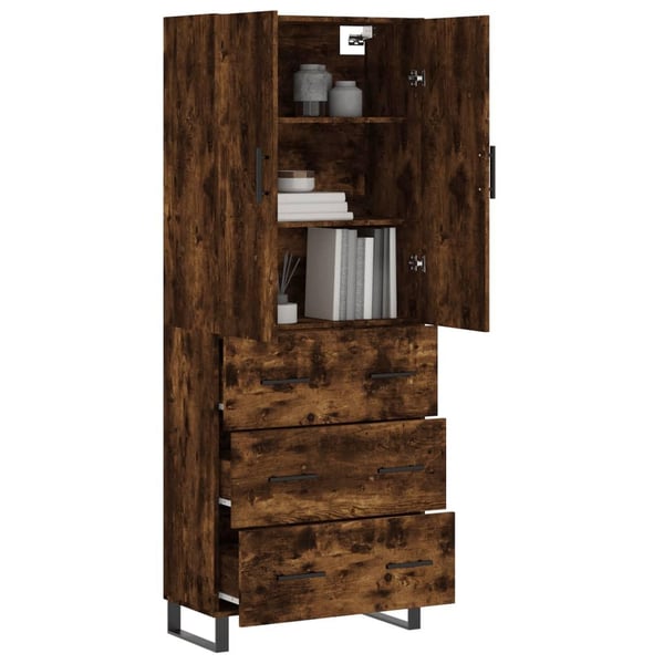 vidaXL Highboard røkt eik 69,5x34x180 cm konstruert tre