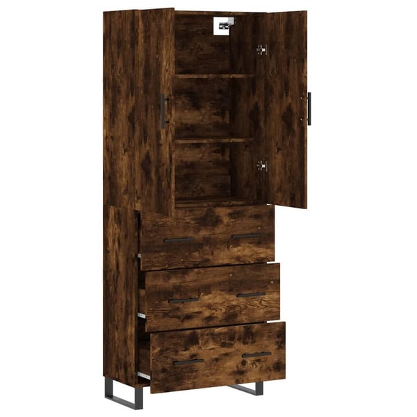 vidaXL Highboard røkt eik 69,5x34x180 cm konstruert tre