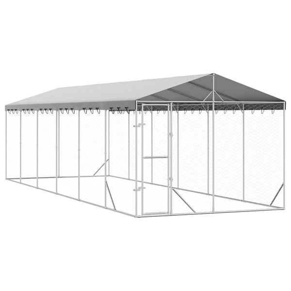 vidaXL udendørs hundegård med tag 3x9x2,5 m galvaniseret stål sølv